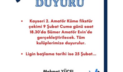 Kayseri 2. Amatör Küme Fikstür Çekimi Yarın Yapılacak